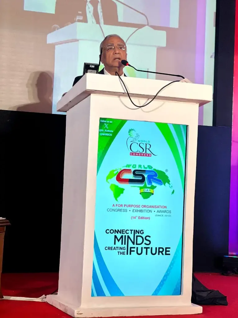 Prof. (Dr.) R. P. Banerjee delivering Keynote Address at the World CSR Congress on 18th February, 2025 at Taj Lands End, Mumbai
