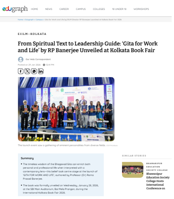From Spiritual Text to Leadership Guide: ‘Gita for Work and Life’ by RP Banerjee Unveiled at Kolkata Book Fair